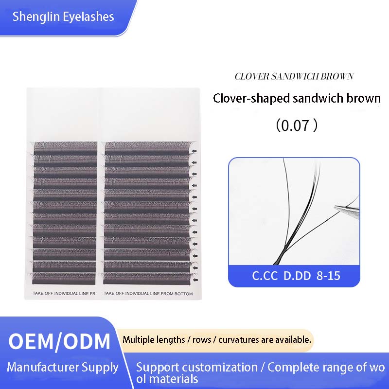 Eyelash Extension Volume Lashes - 1PCS/2PCS Brązowe Rzęsy Clover, Miękkie Włosie,
